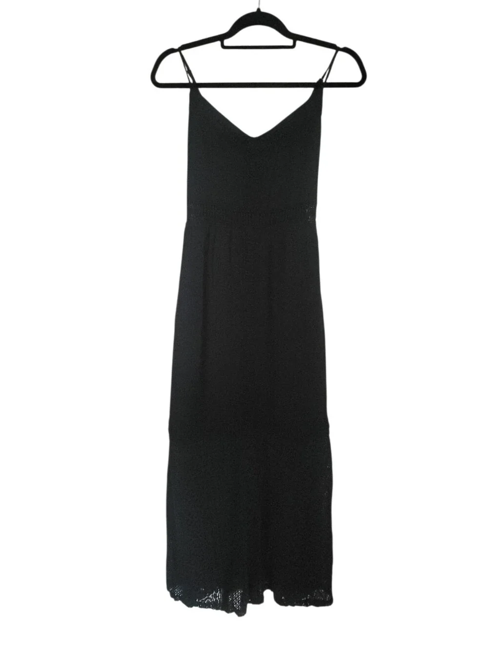 Abercrombie & Fitch Black Crochet Lace Maxi Dress M 90s Y2K Boho Romantic Slip